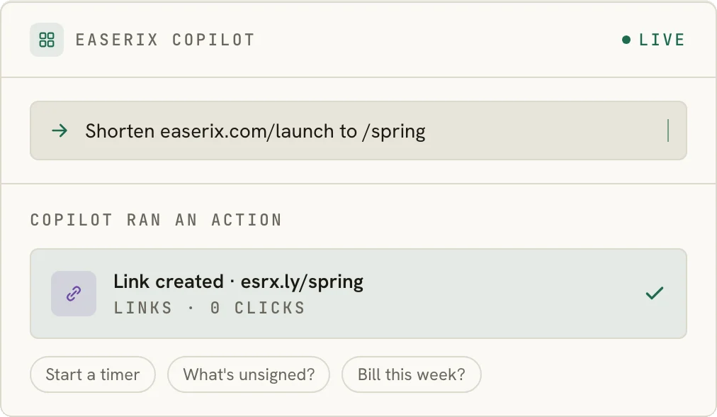 Easerix copilot creating a short link